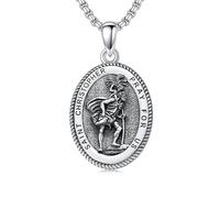 ROMANTICWORK Saint Christopher Necklace 925 Sterling Silver St. Christopher Medal Pendant Christian Medallion Religious Amulet Jewelry Gift for Men Women