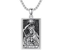 ROMANTICWORK Santa Muerte Necklace 925 Sterling Silver Holy Death Tarot Card Grim Reaper Necklace Mexican Skull Day of the Dead Jewelry Gifts for Men Women