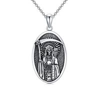 ROMANTICWORK Santa Muerte Necklace 925 Sterling Silver Saint Holy Death Grim Reaper Necklace Halloween Jewelry Christmas Birthday Gifts for Men Women