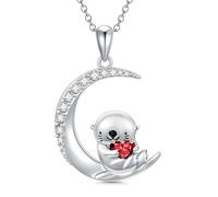 ROMANTICWORK Sea Otter Necklace for Women 925 Sterling Silver January Birthstone Otter Pendant Moon Otter Animal Jewellery Gifts for Otter Lovers