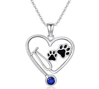 ROMANTICWORK September Birthstone Veterinary Stethoscope Necklace 925 Sterling Silver Nurse Vet Pendant with Dog Paw Nurse Jewelry Gifts for Veterinarian Nurse Women Veterinarian Gifts