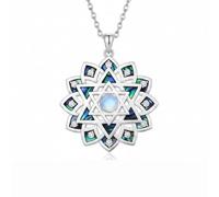 ROMANTICWORK Sri Yantra Necklace 925 Sterling Silver Abalone Shell Lotus Pendant Moonstone Sri Yantra Jewelry Gift for Women Christmas Birthday