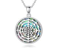 ROMANTICWORK Sri Yantra Necklace 925 Sterling Silver Abalone Shree Yantra Necklace Sacred Geometry Pendant Flower of Life Jewelry for Women Wife Daughter