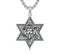 ROMANTICWORK Star of David Necklace for Men Women 925 Sterling Silver Lion Pendant Lion of Judah Necklace Star of David Jewellery Jewish Jewellery for Christmas Birthday