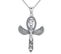 ROMANTICWORK Sterling Silver Egyptian Goddess Necklace Ancient Egypt Jewelry Horus Gold Plated Ankh Pendant Womens Accessory Ancient Mother Gifts