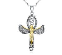 ROMANTICWORK Sterling Silver Egyptian Goddess Necklace Gold Plated Ankh Horus Pendant for Women Accessory Ancient Egypt Jewelry Mother Gifts