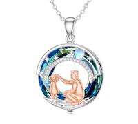 ROMANTICWORK Sterling Silver Father Daughter Necklace Crystal Daughter Pendant Jewellery