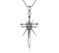 ROMANTICWORK Sword Necklace 925 Sterling Silver Evil Eye Pendant Sword Jewelry for Mothers Day Birthday Christmas Gifts Men