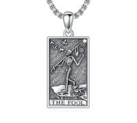 ROMANTICWORK Tarot Skeleton Necklace 925 Sterling Silver Tarot Skull Pendant Necklace Tarot Jewelry Gifts for Men