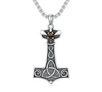 ROMANTICWORK Thor Hammer Necklace for Men with Tiger Eye Stone Sterling Silver Norse Mjolnir Amulet Pendant Necklace Thor Hammer Gifts for Christmas Birthday