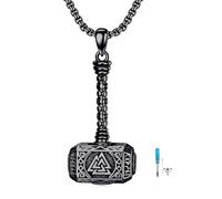 ROMANTICWORK Thors Hammer Urn Necklace 925 Stering Silver Viking Mjolnir Urn Pendant Necklace for Ashes Memorial Keepsake Jewellery for Men