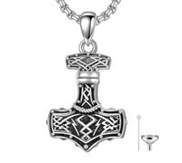 ROMANTICWORK Thors Hammer Urn Necklaces for Ashes 925 Sterling Silver Mjolnir Pendant Celtic Knot Necklace Viking Memorial Cremation Jewellery for Men Women