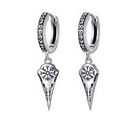 ROMANTICWORK Viking Runes Earrings 925 Sterling Silver Raven Drop Huggie Hoop Earrings Norse Viking Crow Jewelry Gifts for Men Women