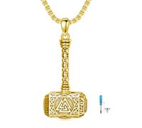 ROMANTICWORK Viking Urn Necklace 925 Sterling Silver Mjolnir Ashes Pendant Necklace Viking Thors Hammer Cremation Jewellery for Men