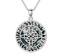 ROMANTICWORK Witches Knot Necklace 925 Sterling Silver Moss Agate Celtic Knot Necklace Witch Wiccan Pagan Jewelry Celtic Jewelry Gifts for Women Girls