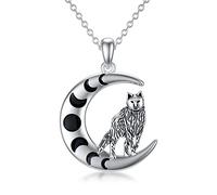 ROMANTICWORK Wolf Necklace Sterling silver Wolf Moon Phase Pendant Necklace Wolf Jewellery Gift for Woman