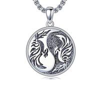 ROMANTICWORK Yin Yang Necklace 925 Sterling Silver Dragon Scorpion Wolf Scorpio Phoenix Jewellery Christmas Birthday Gifts for Men Women Unisex (Phoenix)