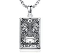 ROMANTICWORK Zodiac Necklace 925 Sterling Silver Tarot Card Necklace Constellation Pendant Horoscope Astrology Jewelry for Christmas Birthday Gifts Men Women
