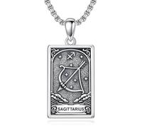 ROMANTICWORK Zodiac Necklace 925 Sterling Silver Tarot Card Necklace Constellation Pendant Horoscope Astrology Jewelry for Christmas Birthday Gifts Men Women