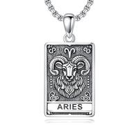 ROMANTICWORK Zodiac Necklace 925 Sterling Silver Tarot Card Necklace Constellation Pendant Horoscope Astrology Jewelry for Christmas Birthday Gifts Men Women
