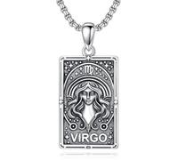 ROMANTICWORK Zodiac Necklace 925 Sterling Silver Tarot Card Necklace Constellation Pendant Horoscope Astrology Jewelry for Christmas Birthday Gifts Men Women