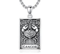 ROMANTICWORK Zodiac Necklace 925 Sterling Silver Tarot Card Necklace Constellation Pendant Horoscope Astrology Jewelry for Christmas Birthday Gifts Men Women