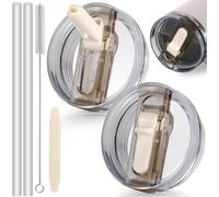 ROMANVIC Stanley Cup Lid Leakproof,2pcs Removable Replacement Lids flip Straw for 40oz Cups with 2 Straws,1 Straw Brush and 1 Disassembly Tool,Reusable Lid for Home Party