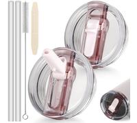 ROMANVIC Stanley Cup Lid Leakproof,2pcs Removable Replacement Lids flip Straw for 40oz Cups with 2 Straws,1 Straw Brush and 1 Disassembly Tool,Reusable Lid for Home Party