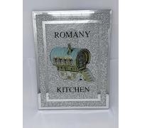 Romany Kitchen Chopping Board - 30×40cm Silver Crystal Bling Wagon Design with Crushed Diamond Accents, Decorative Glass Cutting Board & Luxury Home Décor