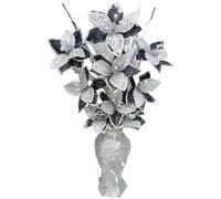 Romany Style Artificial Flower Arrangement in Silver Glitter Vase with Black and Silver Lilies - 65CM