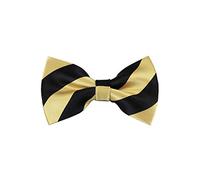 Romario Manzini collegiate Stripe Pre-Tied Bow Tie, Black and Honey Gold, Adult