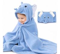 ROMASA Baby Bath Towel Ultra Soft Hooded Towel Highly Absorbent Bathrobe Blanket Toddlers Shower Gifts for Boys Girls-27.5" x 55" (Blue Elephant)