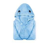 ROMASA Kids Bath Towels,Premium Hooded Towel for Toddler Highly Absorbent Coral Fleece Bathrobe for Boys Girls-27.5" x 55"(Blue Shark)