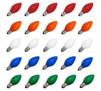 Romasaty 25 Pack Christmas Light Bulbs, C7 Ceramic Multi-Color Replacement Bulbs, C7 Outdoor String Lights Replacement Bulbs, C7/E12 Candelabra Base, 5 Watt