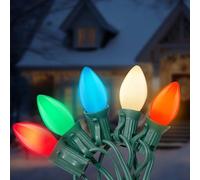 Romasaty C7 LED Christmas Lights, 25Ft Vintage C7 Christmas Lights with 27 LED Plastic Multicolor Bulbs, Hanging Connectable Christmas String Lights for Patio Garden Holiday Home Christmas Decor