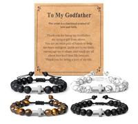 Romass 2Pcs Cross Bracelet for Men,Tiger Eye Beaded Bracelets 8MM Natural Stone Adjustable Jewelry Christian Easter Christmas Gifts Box, M, Stone, no gemstone