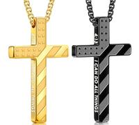 Romass 2Pcs Cross Necklace for Men,Silver Black Bible Verse Stainless Steel American Flag Pendant Chain Gifts Jewelry Box, M, Stainless Steel, No Gemstone