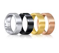 Romass 4Pcs Rings for Men Women,Stainless Steel Wedding Rings Bible Verse Silver/Black/Gold/Rose Gold 8MM Matte Surface,Beveled Polished Edge Mens Ring Gifts Jewelry Box 7-14 Inches, Stainless Steel