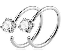 ROMAXO 2X EXTRA THIN Silver Nose Rings 0.6mm-8mm, Nose Hoop, Silver Small Hoop Earrings, Suptum Ring, Conch, Daith, Helix, Rook, Super Snug Nose Ear Lip Ring, Stone Nose Rings