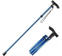 Romaxx Aluminum Metal Walking Stick Easy Extendable Adjustable Folding Collapsible Lightweight Durable Walking Cane with Comfortable Grip For Men and Women Travel Cane (Blue)