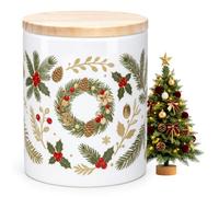 Romcanmy Christmas Scented Candles, Cypress Grapevine Candle Gifts for Women with Wreath, Pinecone and Trees, White & Gold Ceramic Soy Candle Up to 50H for Winter New Year Festival Party, 8.5oz