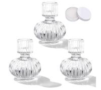 Romcanmy Glass Candle Holders, 3Pcs Ribbed Clear Candlestick Holders with Adhesive Wax, Reversible Tealight & Taper Candle Holder for Table, Crystal Tealight Holders for Wedding Party Festival