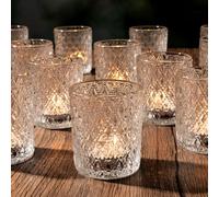 Romcanmy Tea Light Candle Holders, 12 PCS Embossed Diamond Clear Glass Candle Holder for Table Centrepiece, Romantic Crystal Tealight Holders for Weddings Anniversary Party Christmas (5cm W×6cm H)