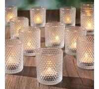 Romcanmy Tea Light Candle Holders Set of 12, Dot-Embossed Clear Glass Candle Holder for Table Centerpiece, Elegant Small Tealight Holders for Christmas Brithday Wedding Home Décor (5cm W×6cm H)