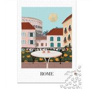 Rome Balcony View 1000 Piece Jigsaw Puzzle, Romantic City Break Scene, Weekend Hobby, Premium Paper Puzzle, for Adults, Adult Puzzle, 52x38cm/1000pcs
