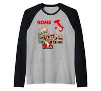 Rome City Map Art with Iconic Italian Landmark Design Raglan Baseball Tee