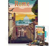 Rome Cityscape Illustration Poster 1000 Teenager Pieces Jigsaw Puzzle Memory Boost Calm Escape Pattern Assembly Warm Surprise (38x26cm)