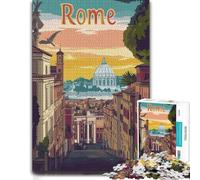 Rome Cityscape Illustration Poster Jigsaw Puzzle for Adults, 300 Pieces | Puzzle for Adults - Christmas puzzle gift for adults with quiet evening activity.