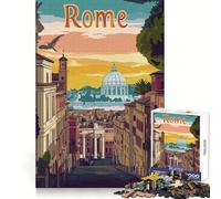 Rome Cityscape Illustration Poster Jigsaw Puzzles 1000 Pieces for Adults Memory Gain Anxiety Relief Design Assembly Artistic Gift (38x52cm)