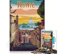 Rome Cityscape Illustration Poster Jigsaw Puzzles 1000 Pieces for Adults Memory Gain Anxiety Relief Design Assembly Artistic Gift (38x52cm)